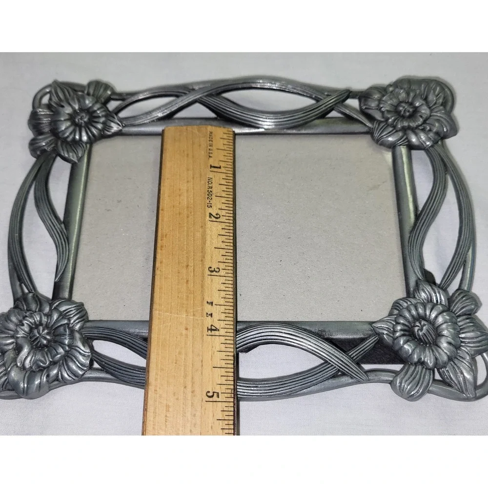 Floral Picture Frame 4x6 Art Nouveau Pewter Silver Tone Vintage